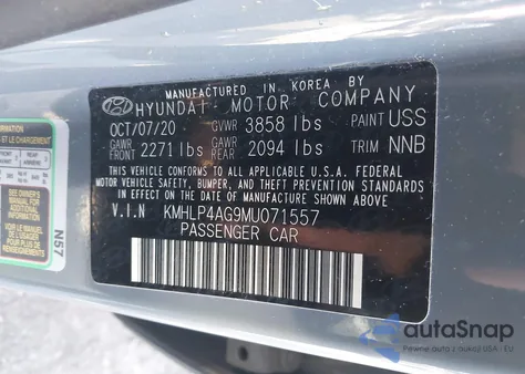 2021 Hyundai Elantra Limited из США, поврежденный, VIN KMHLP4AG9MU071557